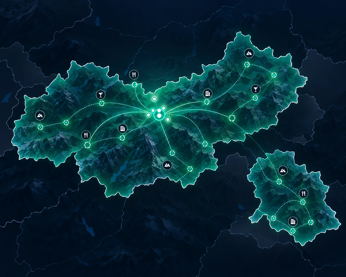 Schematische Karte von Tirol mit PeakCharge-Netzwerk ausgehend von Innsbruck