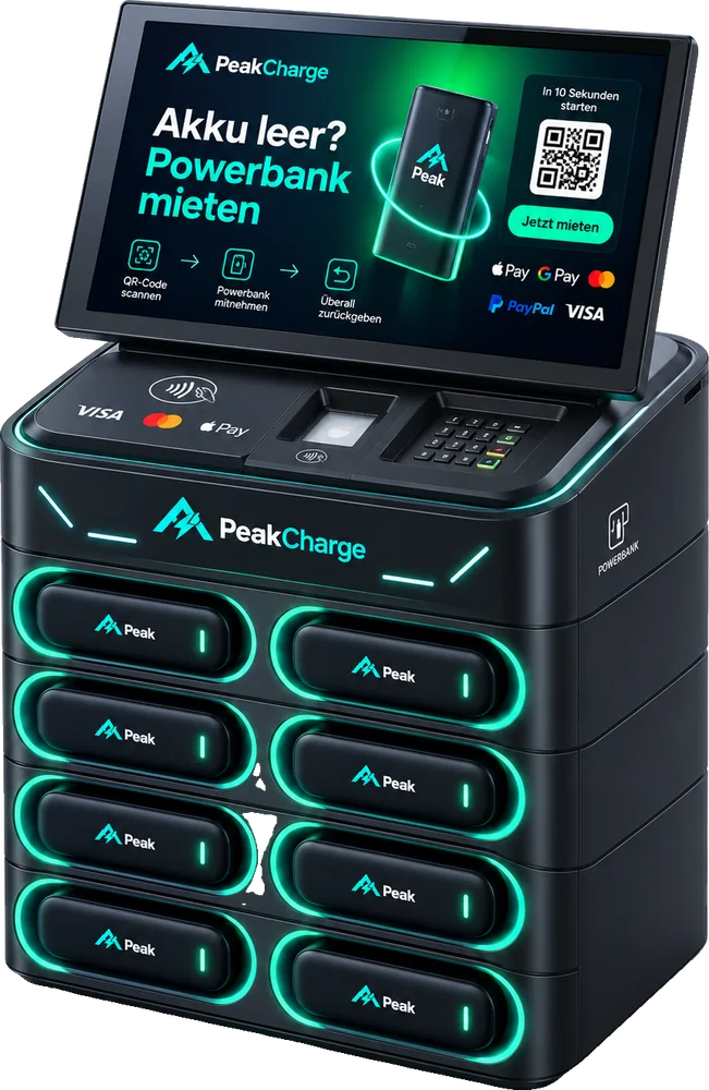 Thekenstation mit 8 Powerbanks und Display